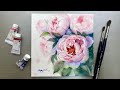 Watercolor Painting-Pink Peonies-Advanced Tutorial Step by Step.