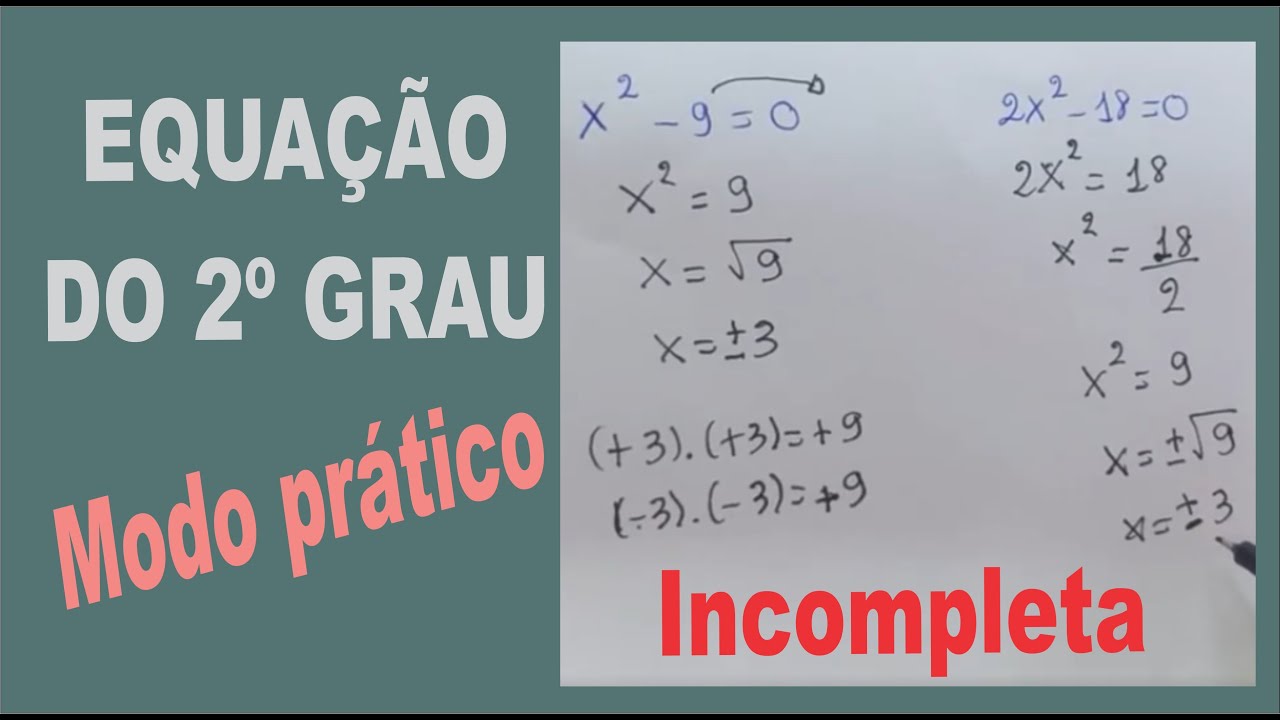 Aula 1 - O que é uma Eq. 2º grau? Equação Completa e Incompleta