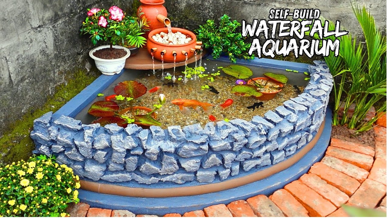 Super easy to build beautiful waterfall aquarium at home - YouTube