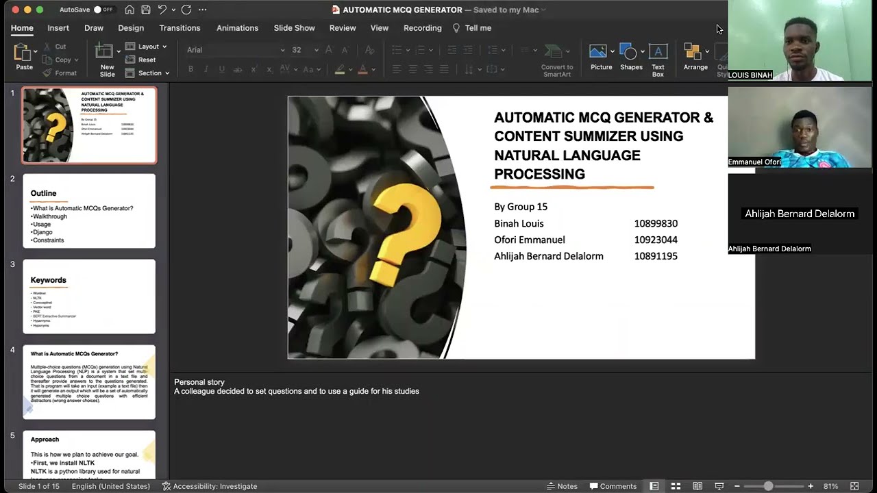 Mini Project Presentation | DCIT 307 | AUTOMATIC MCQs GENERATOR