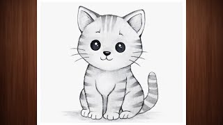 Cute Cat Drawing | Easy Pencil Drawing Ideas Step-by-Step | Drawing Tutorial for Beginners