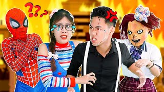 Bon Bon Cute: Poor Baby Spiderman VS Bad boy Chucky | Amanda Rescue Spiderman From Robot