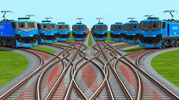 ALL REALISTIC TRAINS CROSSING AT CURVED BRANCHED FORKED ANIMATED RAILROAD TRACKS | Trains Crossing 