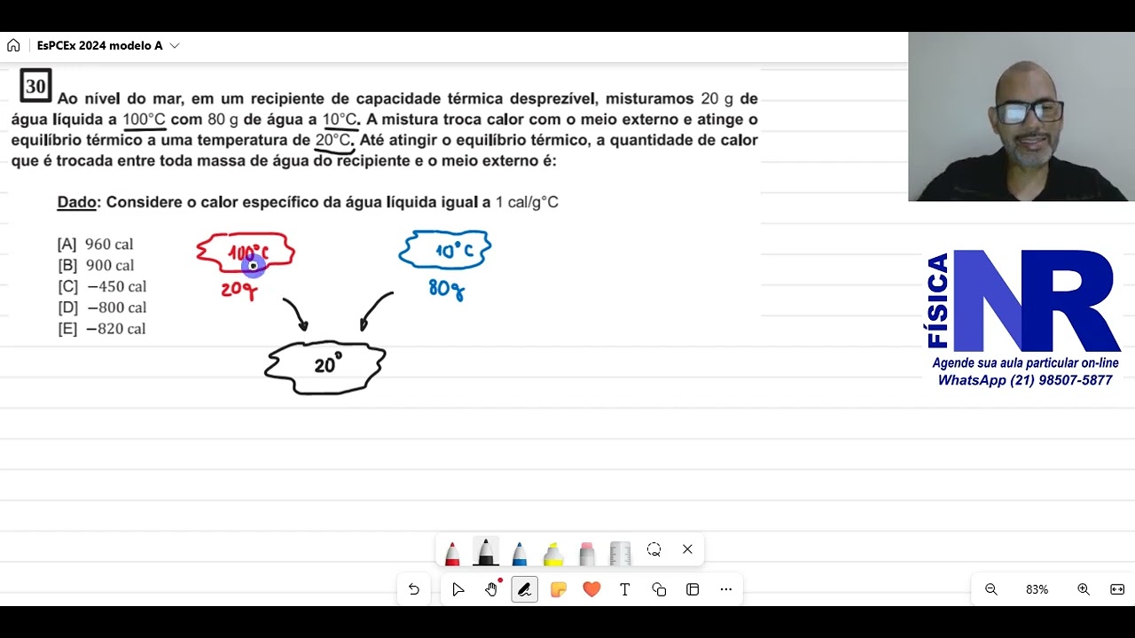 Resolução EsPCEx 2024 Questão 30 Prova A. Ao nível do mar, em um recipiente de capacidade térmica de