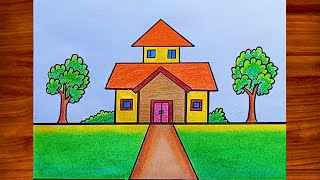How to draw house 🏡 🏡 drawing easy || House 🏡 drawing easy for beginners #art #trending #viral