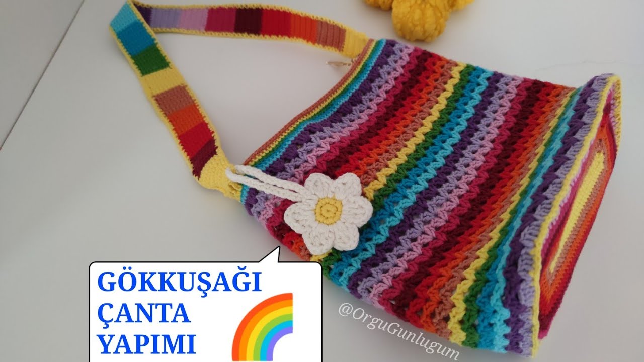 GÖKKUŞAĞI ÇANTA YAPIMI 🌈 Gökkuşağı Dikdörtgen Çanta Yapımı 🌈 Crochet bag 🌈 örgü çanta