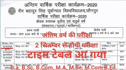 Vbspu B.a B.Sc B.Com B.Ed Final Year&Final Semester Exam Time Table 2020| Vbspu News