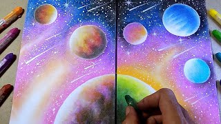 How to Draw Scenary Beautiful Galaxy For Beginners with Oil Pastel