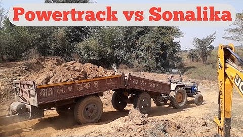 #tractorvideo #jcbvideo Sonalika 42 di vs Powertrack 439 di fully loaded trolley.tractor stuck video