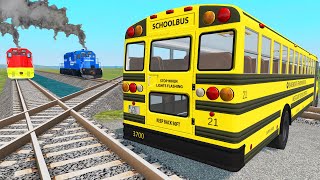 Flatbed Trailer Tractor Truck Rescue - Deep Water - Railroads - Bus vs Train - BeamNG.Drive