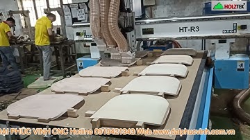 Máy Router cnc 3 đầu bàn hít chân không Holztek gia công mặt ghế
