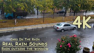 Rainy View From The Window - Sound of Rain on The Windowsill - Relaxing Rain & Car Sounds