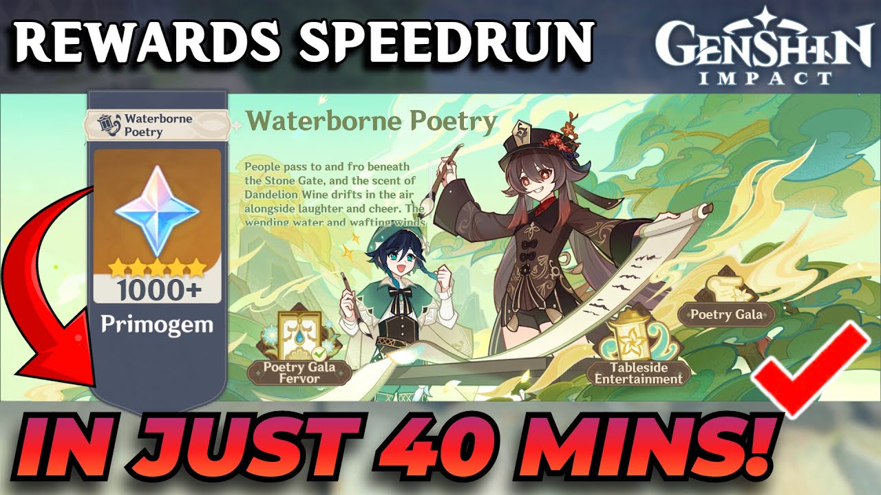 Genshin Impact: Waterborne Poetry Event REWARDS SPEEDRUN in 40 MINUTES! (1000+ PRIMOGEMS!)