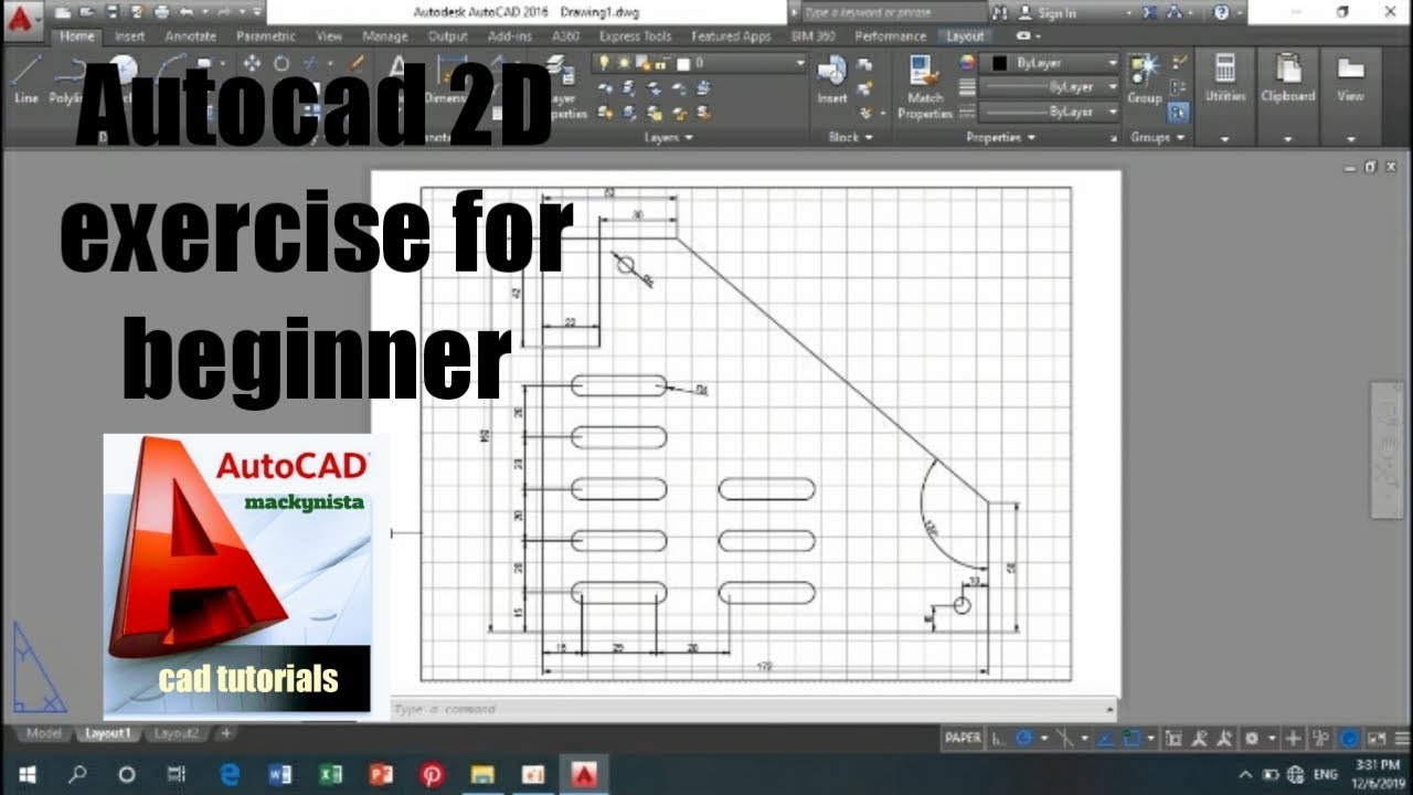Autocad tutorial 2D exercise for beginner - YouTube