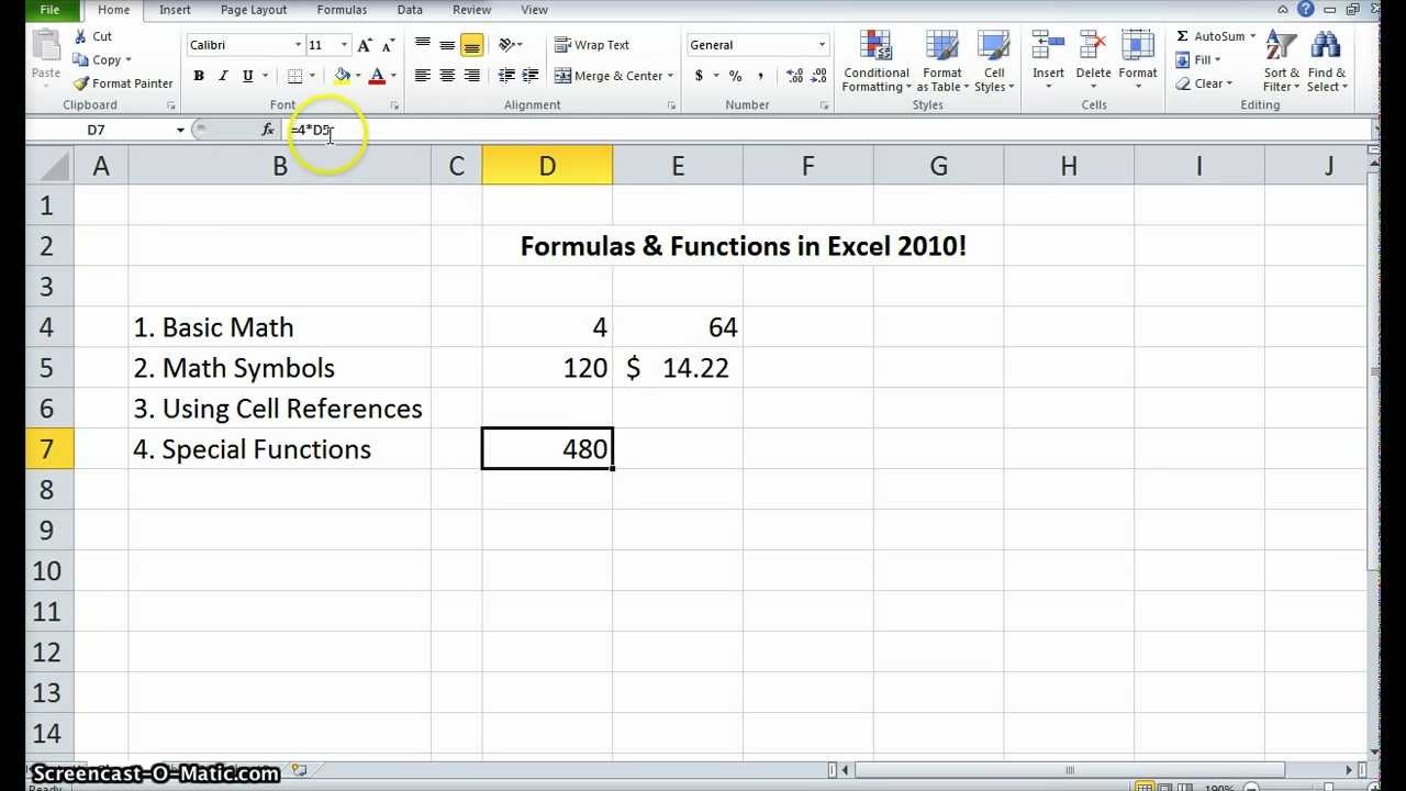 Formulas and Functions in Excel 2010 - YouTube
