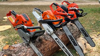Demo of the Best firewood chainsaws. Stihl 400c  echo 620p echo 680 and husqvarna 562xp