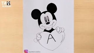 Cute Happy Micky mouse with love pencildrawing@TaposhiartsAcademy