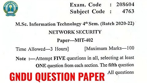 Gndu Msc IT 4th Semester Network Security Question Paper | Msc it 4th Semester Question Paper 2023