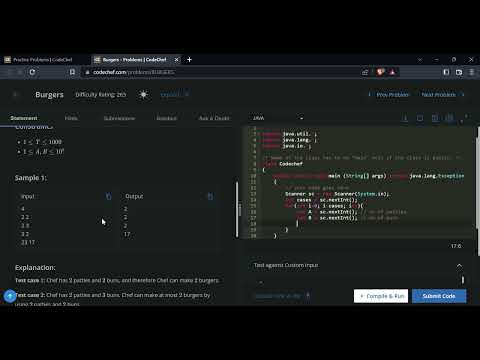 Burgers Problem in Java on CodeChef || codechef bruteforce solution
