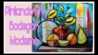: oil Painting modern abstract still life / pintando un Bodegon moderno abstracto