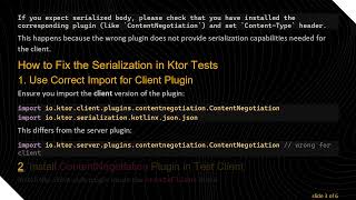 Information Fixing ContentNegotiation Serialization Issues in Ktor API Tests Update