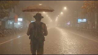 City Night Walk in Heavy Rain. Washing Every Worries Away. Relaxing Sound for Sleep. White Noise.