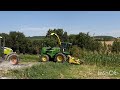Ensilage maïs 2020, ensileuse John Deere 7400, tracteurs Claas John Deere Fiat et Valtra