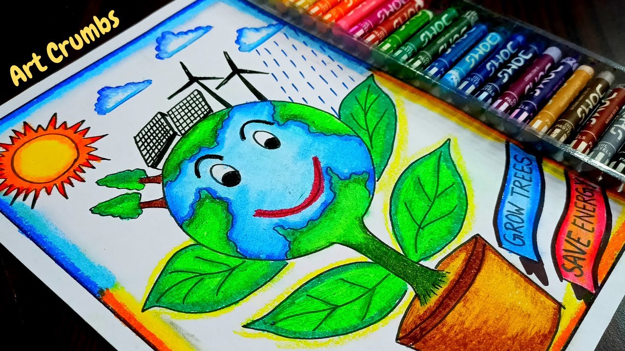 Environment Day drawing/Save earth drawing(Save energy/Grow trees