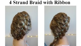 Коса с лентой на вьющихся волосах ♥ 4 Strand Braid with Ribbon Коса с лентой на вьющихся волосах ♥ 4 Strand Braid with Ribbon
