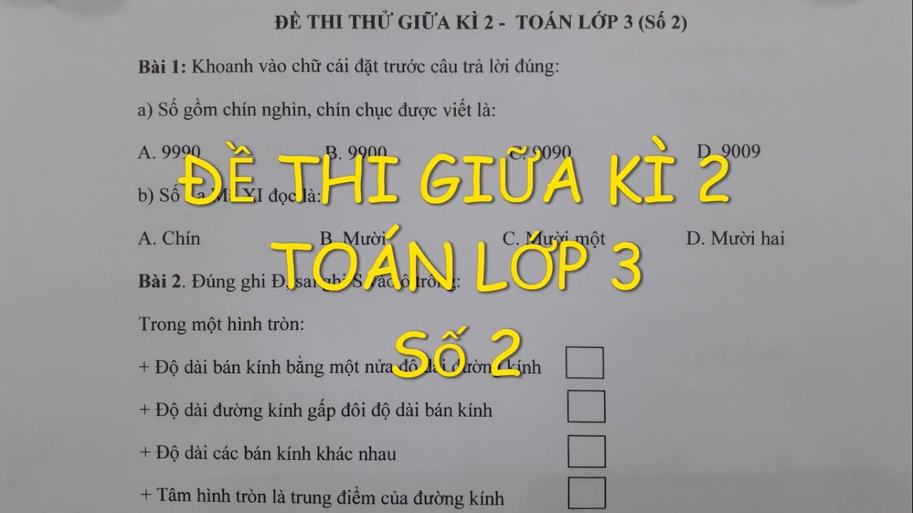 Đề thi toán lớp 3 học kỳ 2 năm 2015 | Toán lớp 3 – ĐỀ THI THỬ GIỮA KÌ 2 (Số 2) năm 2021. Đăng ký Lớp online cô Lan 0968035669