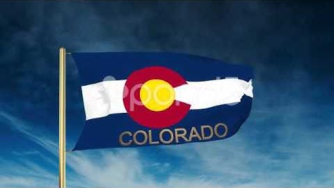 Colorado Flag Slider Style With Title. Waving In The Wind With Cloud Background