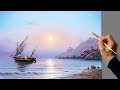 Crylic landscape painting  sea dawn  easy art  drawing lessons palette  relaxing  