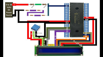 PIC16F877A based 0 to 30 V DC voltmeter using Voltage divider method. Proteus simulation. Tutorial.