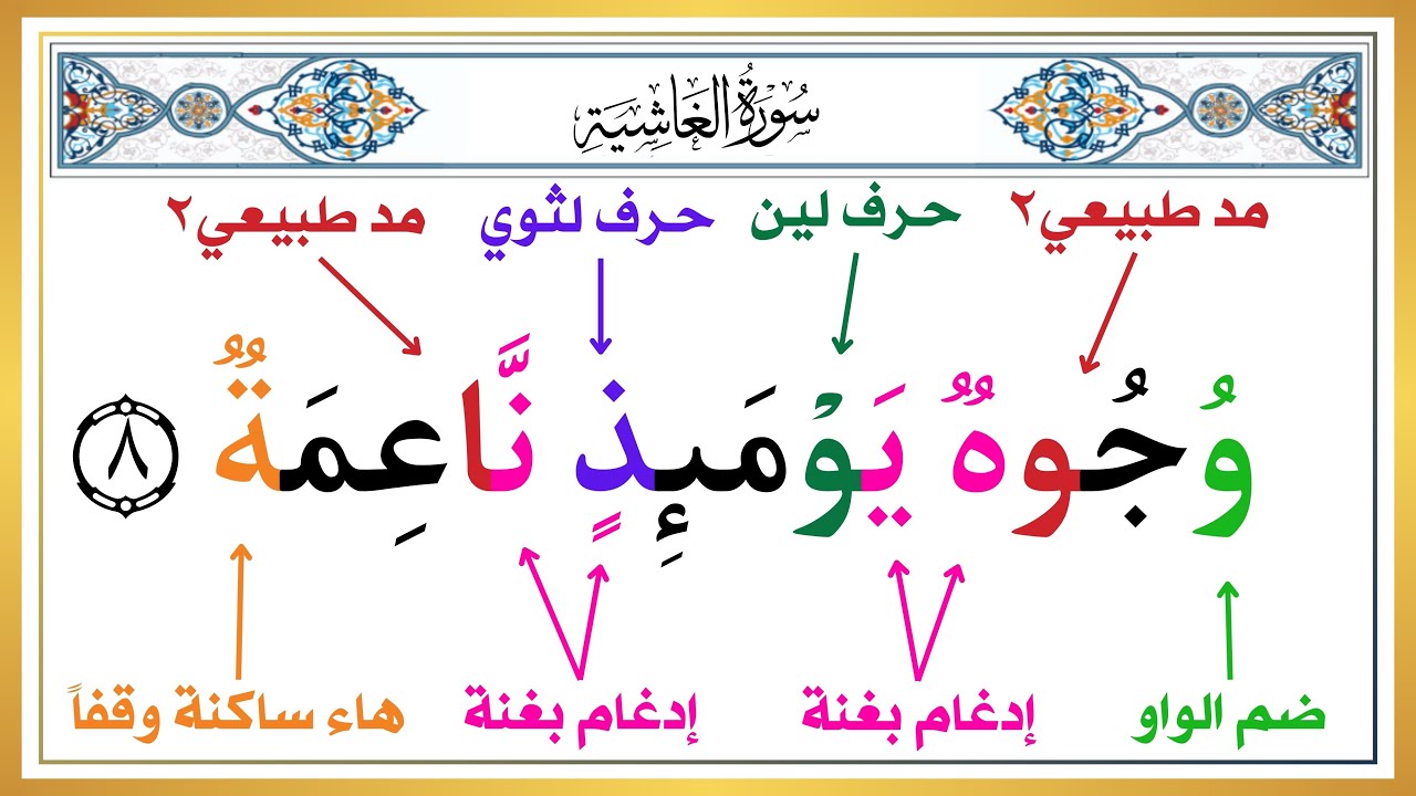 الحلقة 53 | تعلم النطق الصحيح لسورة الغاشية بأحكام التجويد من الآية ( ٨ : ١٦ ) تعلم التجويد بسهولة
