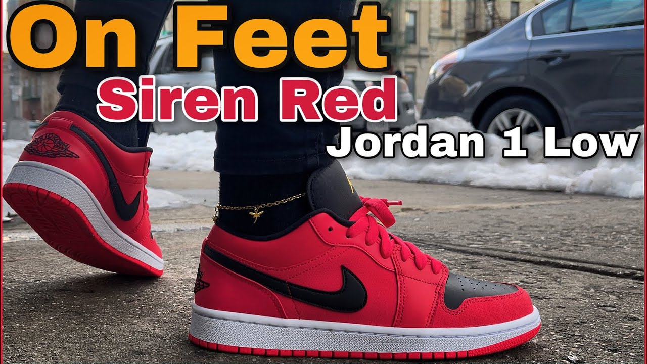 jordan 1 low red on feet