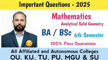 Maths Analytical Solid Geometry Important Questions 2025 BA BSc VI Semester 6th Sem Imp Mathematics