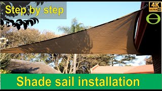 How to hang a shade sail and attach to a brick wall and tree.