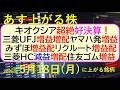キオクシア、超絶好決算!三菱UFJ増益増配。みずほ増益増配。三菱HC減益増配。ヤマハ発動機増益。~あす上がる株 2026年5月18日(月)に上がる銘柄。最新の日本株情報。高配当株の株価やデイトレ情報