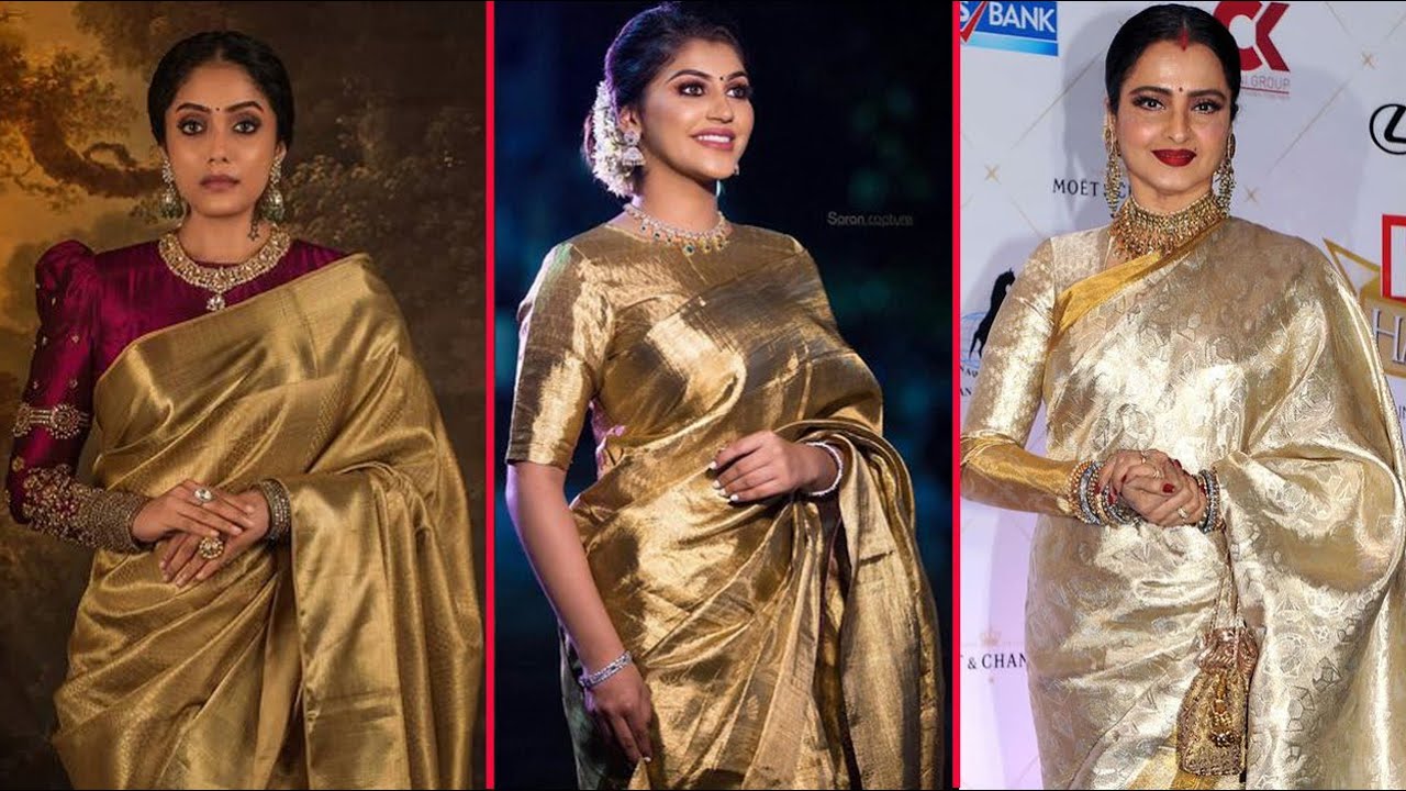 Golden & Red Designer Silk Saree – StylebyPanaaash