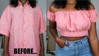 How To Refashion An Old Shirt Into A DIY OFF THE SHOULDER TOP