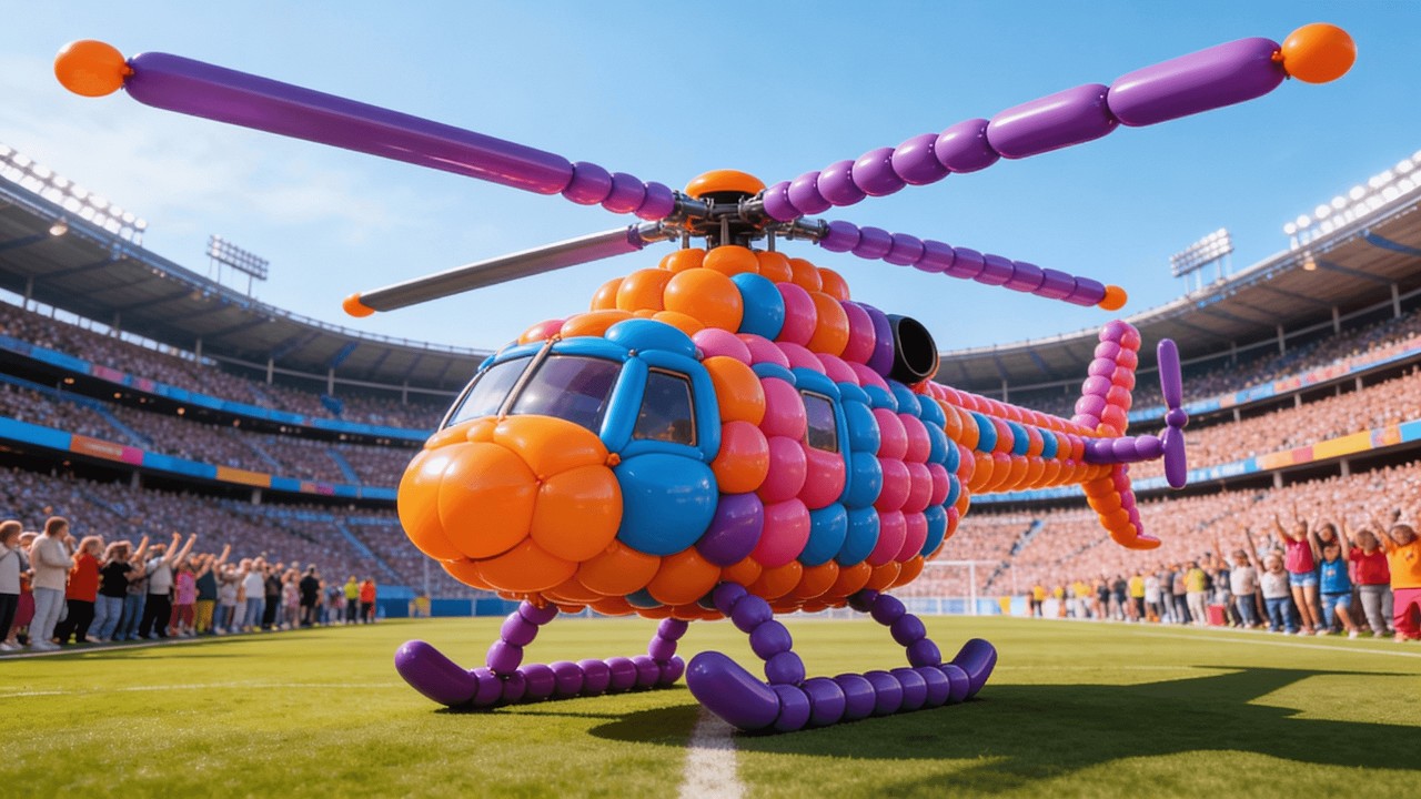 Different Heroes Destroy Giant Balloon Mascots on a Football Stadium