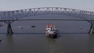 Bulk carrier CAPE CONDOR passing under the Francis Scott Key Bridge inbound Port of Baltimore.