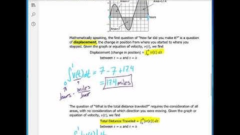 School Example of Displacement and Total Distance Traveled, Part 2: The Integrals