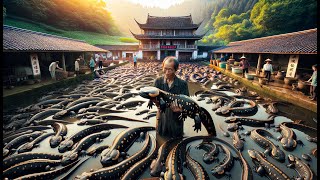 Giant Salamander Farming in China  Harvesting and Processing Salamander Meat