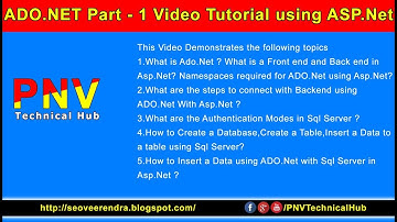 ADO.NET Part - I Video Tutorial using ASP.Net