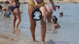 Woman Playing Tennis at the Beach in Slow Motion 03 / Free Stock Footage (1080p)