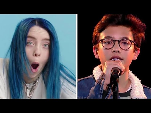 Billie Eilish reacting | Justin - 'Lovely' | The Voice Kids | VTM class=