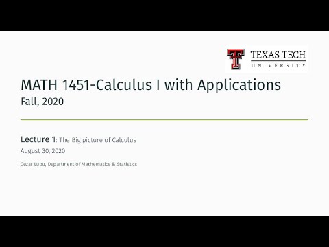 Zoom Lecture 1 | TTU MATH 1451-Calculus I with Applications, Fall 2020