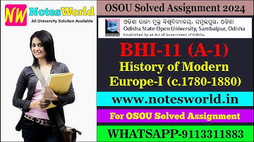 Odisha State Open University(OSOU) BHI-11 (Assignment-1) Solved Assignment 2024-25 BAHI 5th Semester
