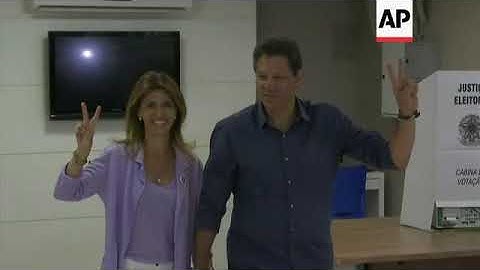 Presidential candidate Fernando Haddad casts his vote in Brazil election